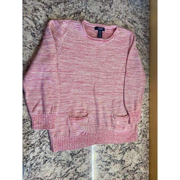 Chaps Womens Pink Marled Sweater Large Front Pockets Ribbed Trim Long Sleeve - Picture 5 of 9